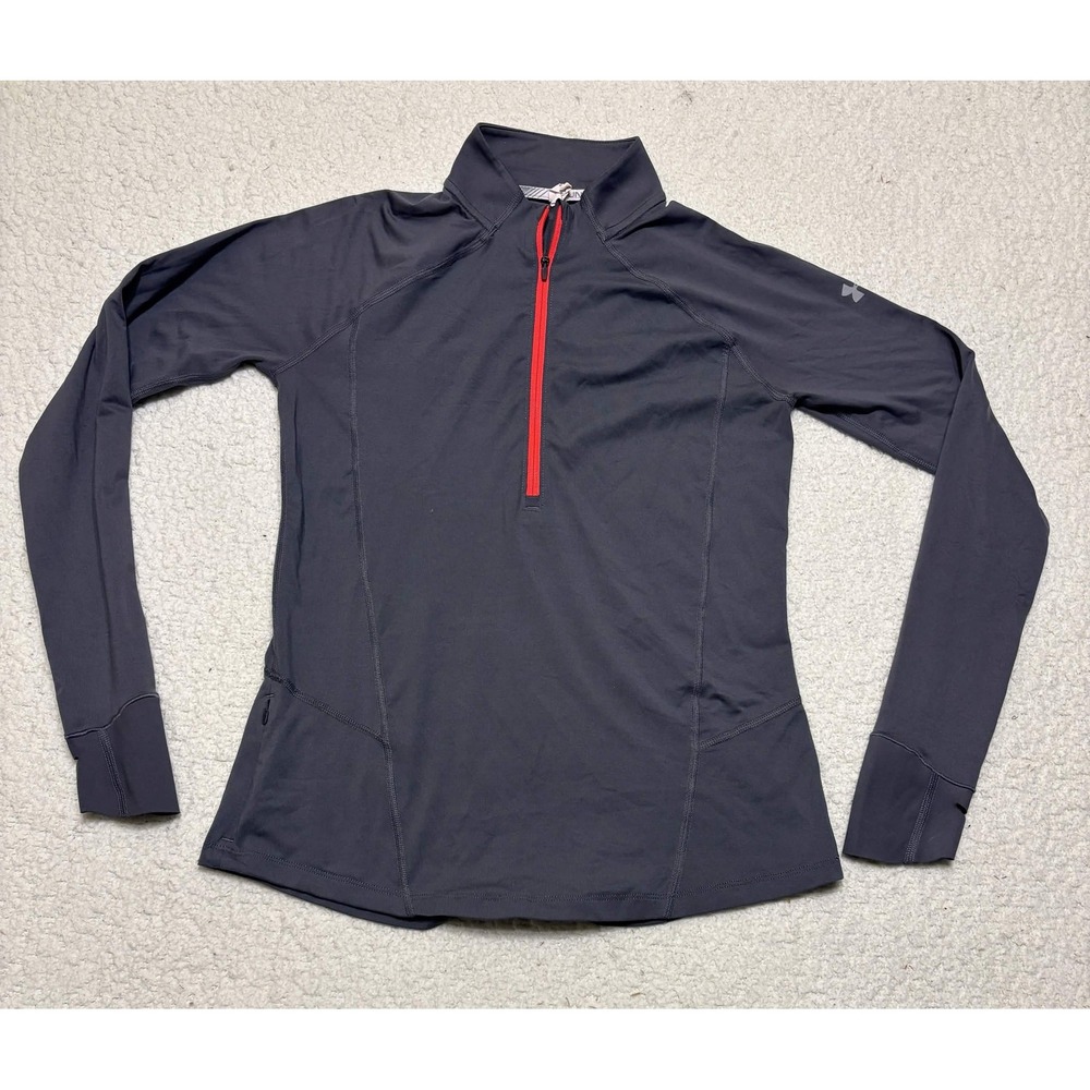 Under Armour Womens Run Quarter Zip Pullover Gray Red Small Thumbholes